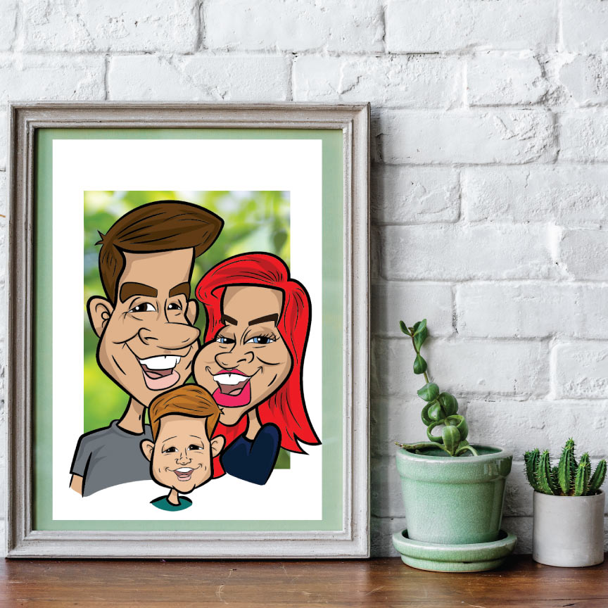 Three Person Digital Caricature with red hair.