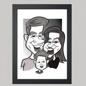 three person digital monochrome caricature